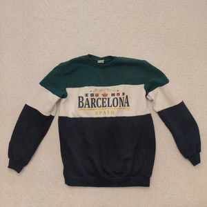 Vintage Barcelona Spain Colorblock Sweatshirt Blue Green S 90s